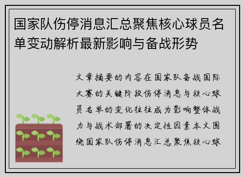 国家队伤停消息汇总聚焦核心球员名单变动解析最新影响与备战形势 国家队伤停消息汇总聚焦核心球员名单变动解析最新影响与备战形势